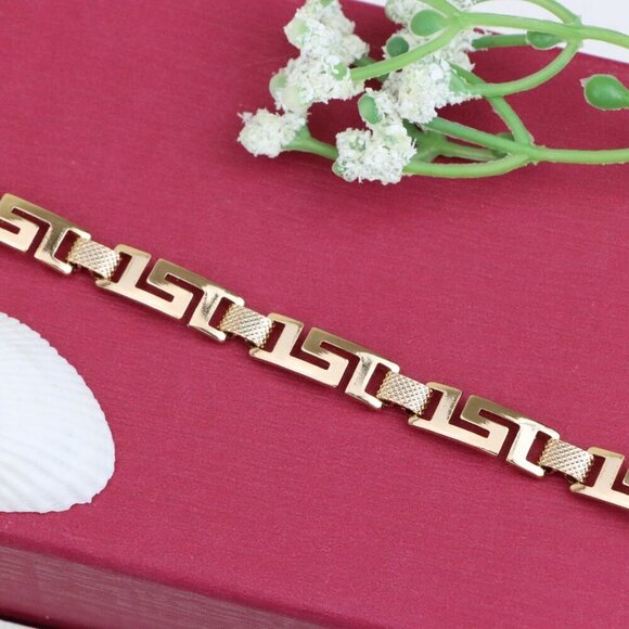 "Elegant Greek Key Design Rose Gold Bracelet in Glossy Finish, XPBL1120 - Picture 7 of 12